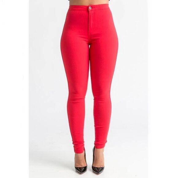 Red Medium Size 7 Size 9 High Waist Stretchy Jeans - Picture 1 of 10